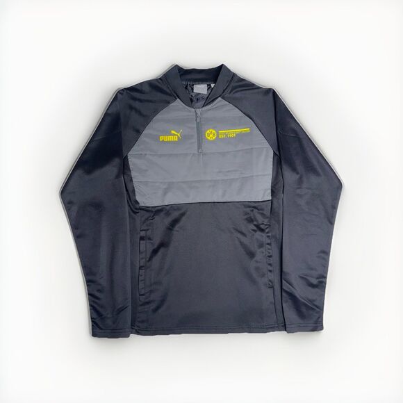 Puma BVB Borussia Dortmund 1/4 Zip Training Top Jacket Black Gray Adult Small - Picture 1 of 5